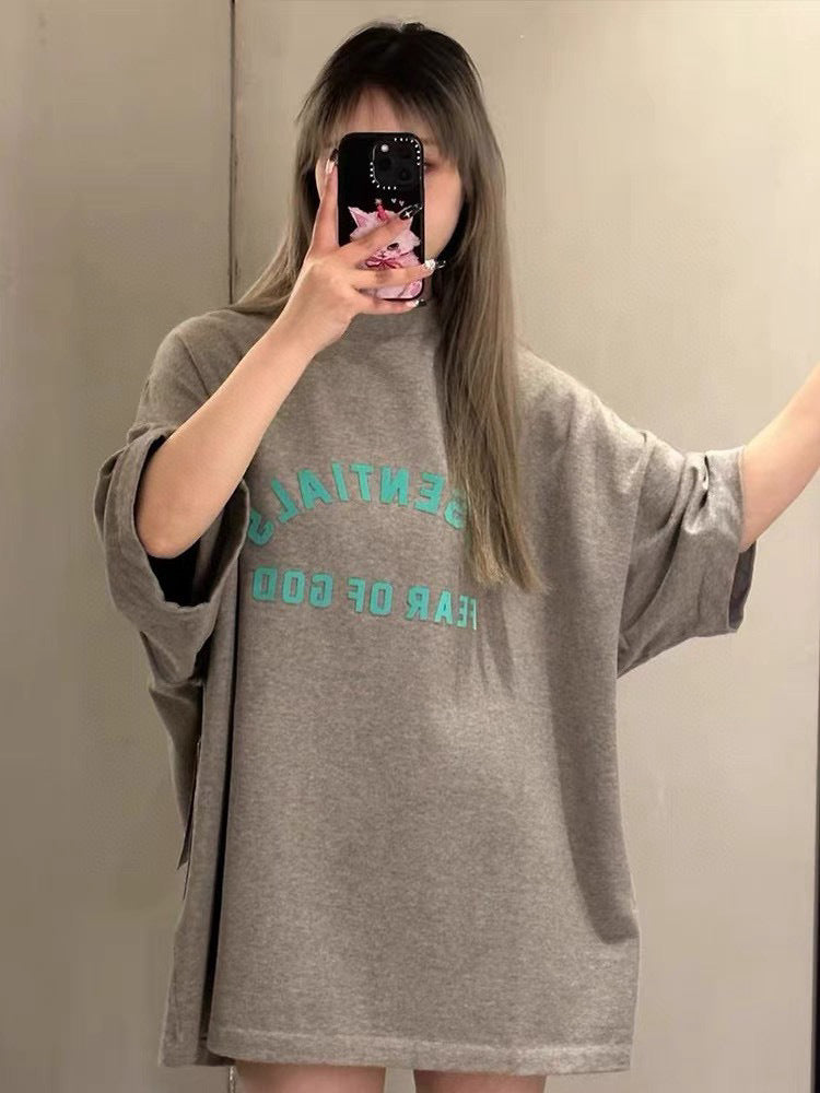 ESS **Half Arc 24ss Spring Silicone Letter 380gsm Heavy Crew Neck 100% Cotton Short Sleeve T-shirt