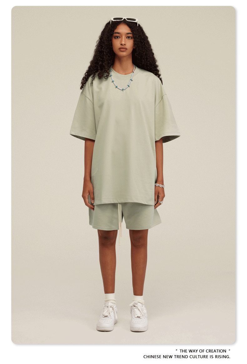 Be Men's 2024 Spring and Summer 305G Heavy T-shirt Men's American Cotton Fashion Brand Solid Color Short Sleeve Teen T-shirt