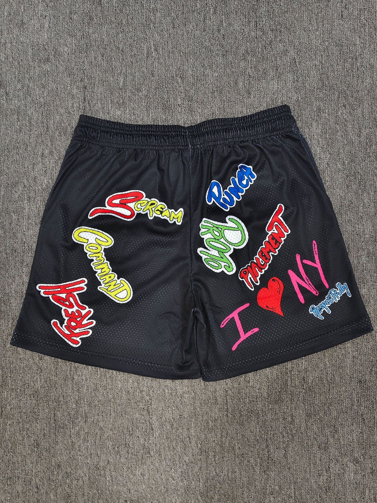 Eric Emanuel Black Graffiti Mesh Sports Shorts for Men