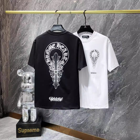 Chrome Hearts T-shirt Horseshoe Sanskrit Cross round Neck Short Sleeve