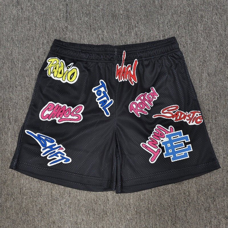 Eric Emanuel Black Graffiti Mesh Sports Shorts for Men