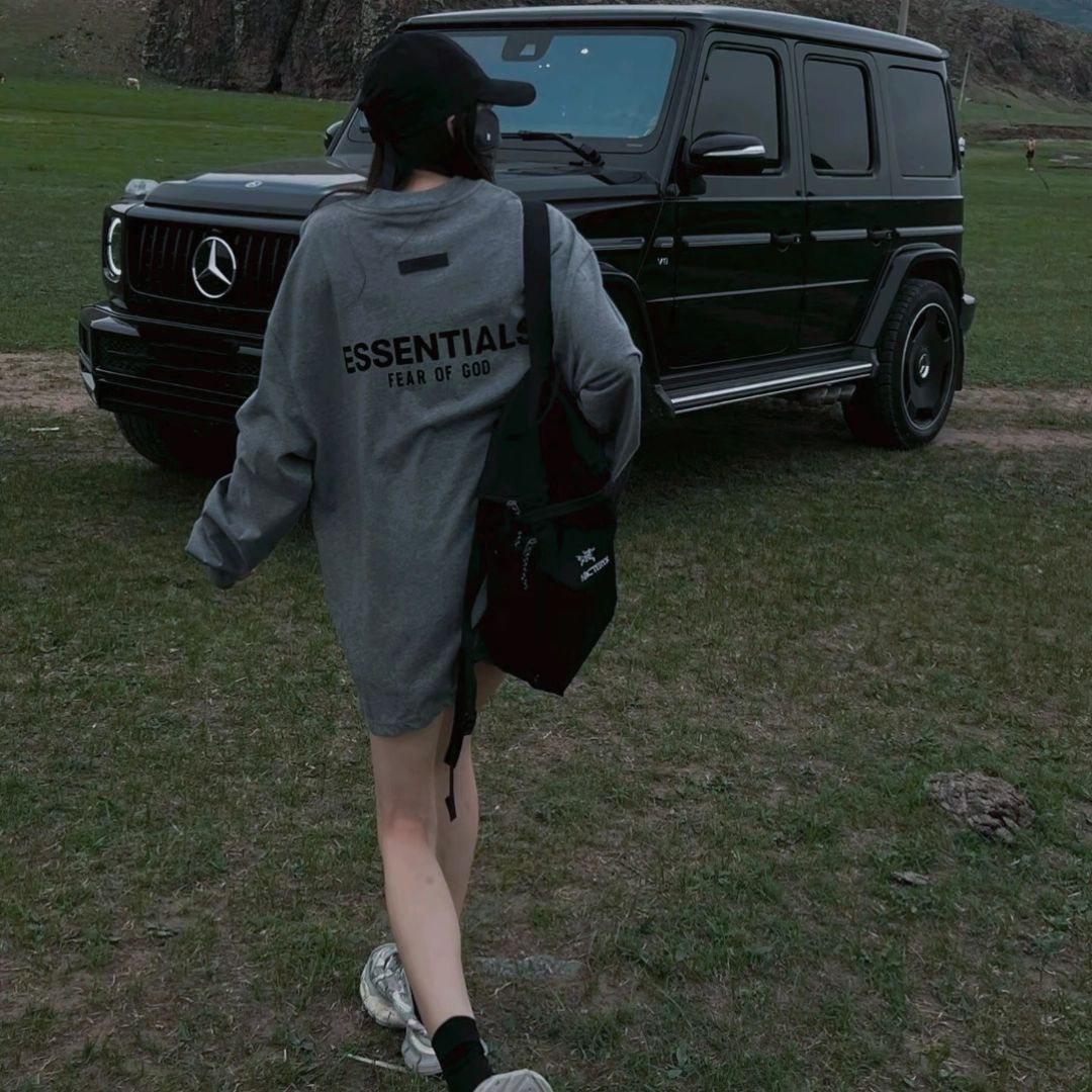 Top Ess** Flocking Letter Crew Neck 100% Cotton Long Sleeve T-shirt Fog Men and Women