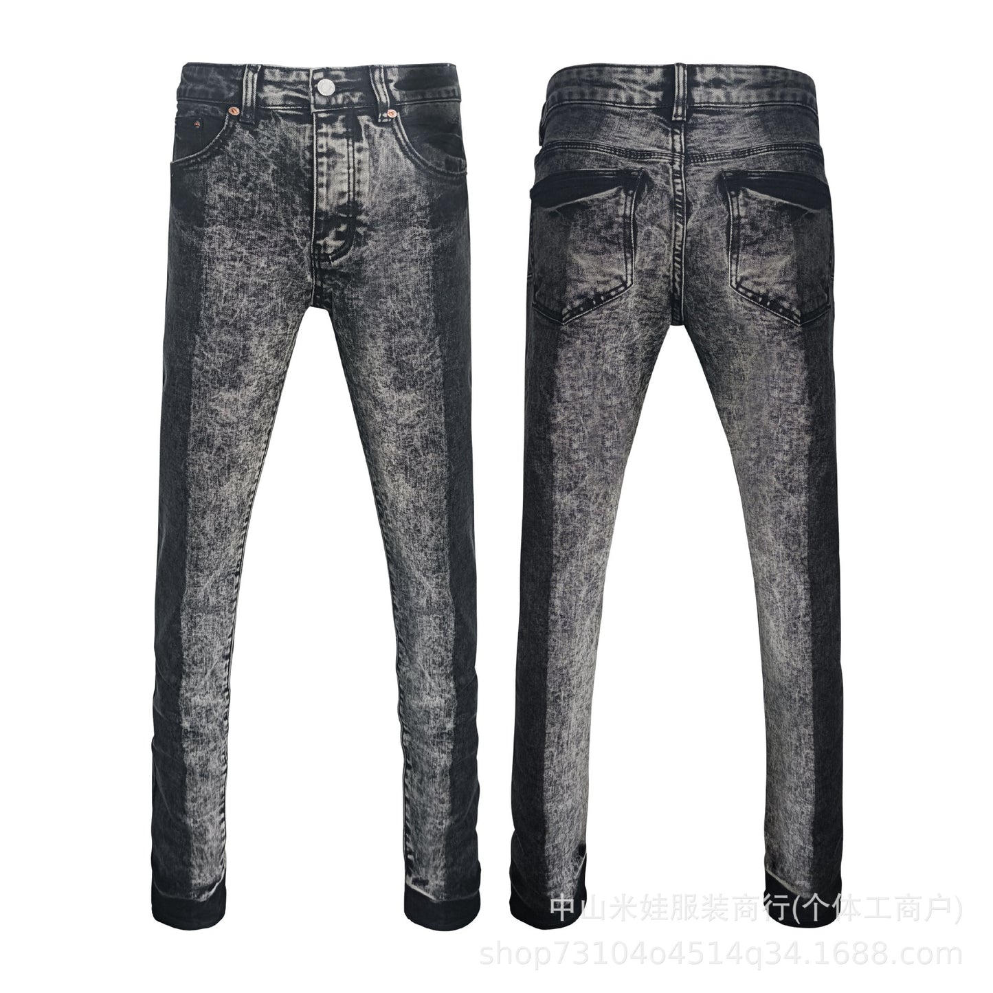 Pp6610 Purple Jeans American Style Hip Hop Ripped Splash-Ink Jeans