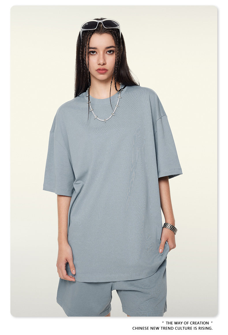 Be Men's 2024 Spring and Summer 305G Heavy T-shirt Men's American Cotton Fashion Brand Solid Color Short Sleeve Teen T-shirt