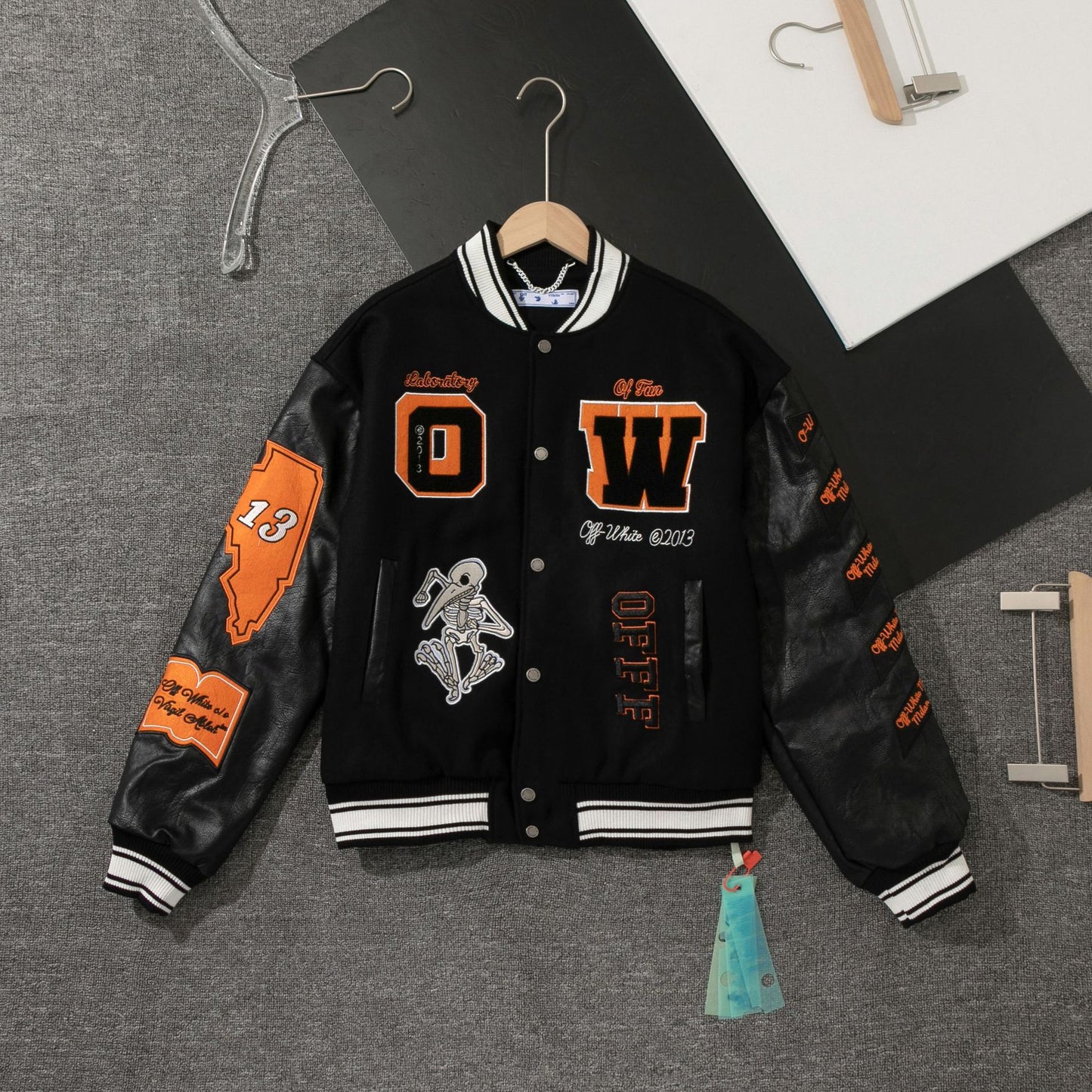 Off-White Patchwork Baseball Jacket Unisex Youth Street Fashion Jacket Coat