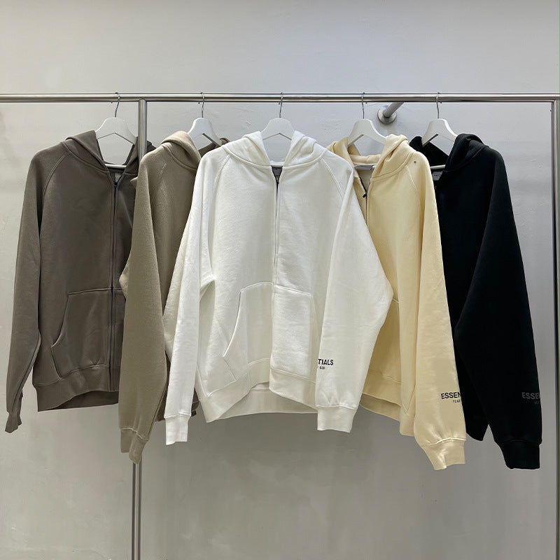 ESS Silicone Letter Zipper Fleece-lined100% Cotton Hooded Sweater