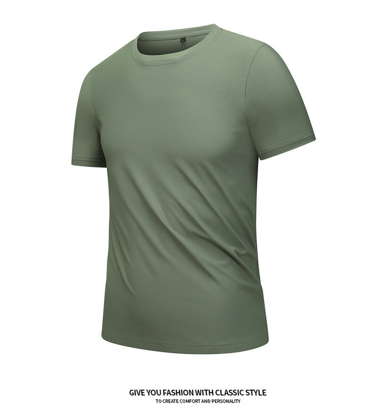 Ice silk short sleeve T T-shirt Men's Summer Loose round Neck Half Sleeve T T Shirt Top Breathable Quick-Drying Exercise Short Sleeves Men's Clothing