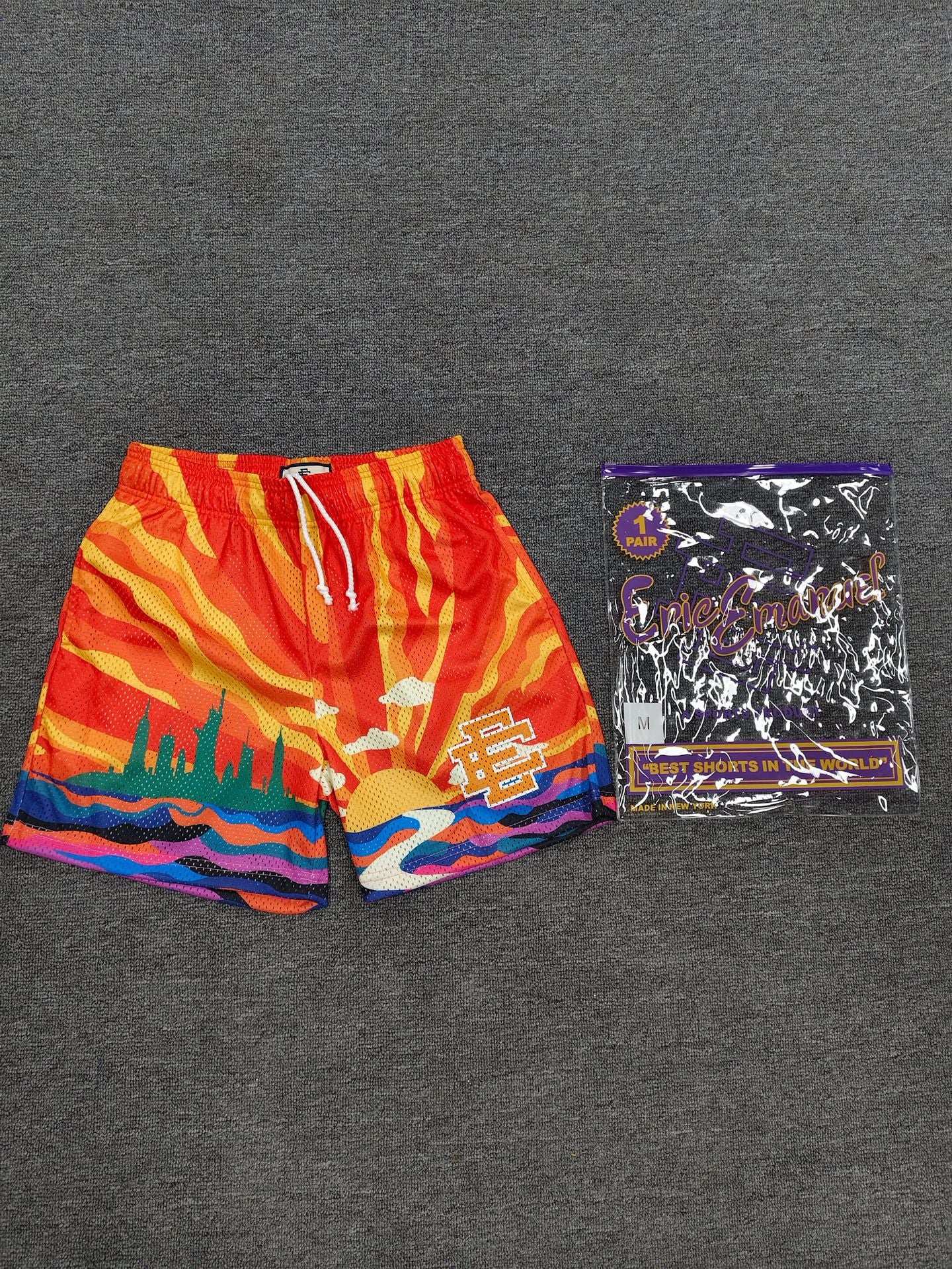 EE3007 Eric Emanuel Quick-Drying Mesh Shorts Men's  Sunrise Oil Painting Style Mesh Sports