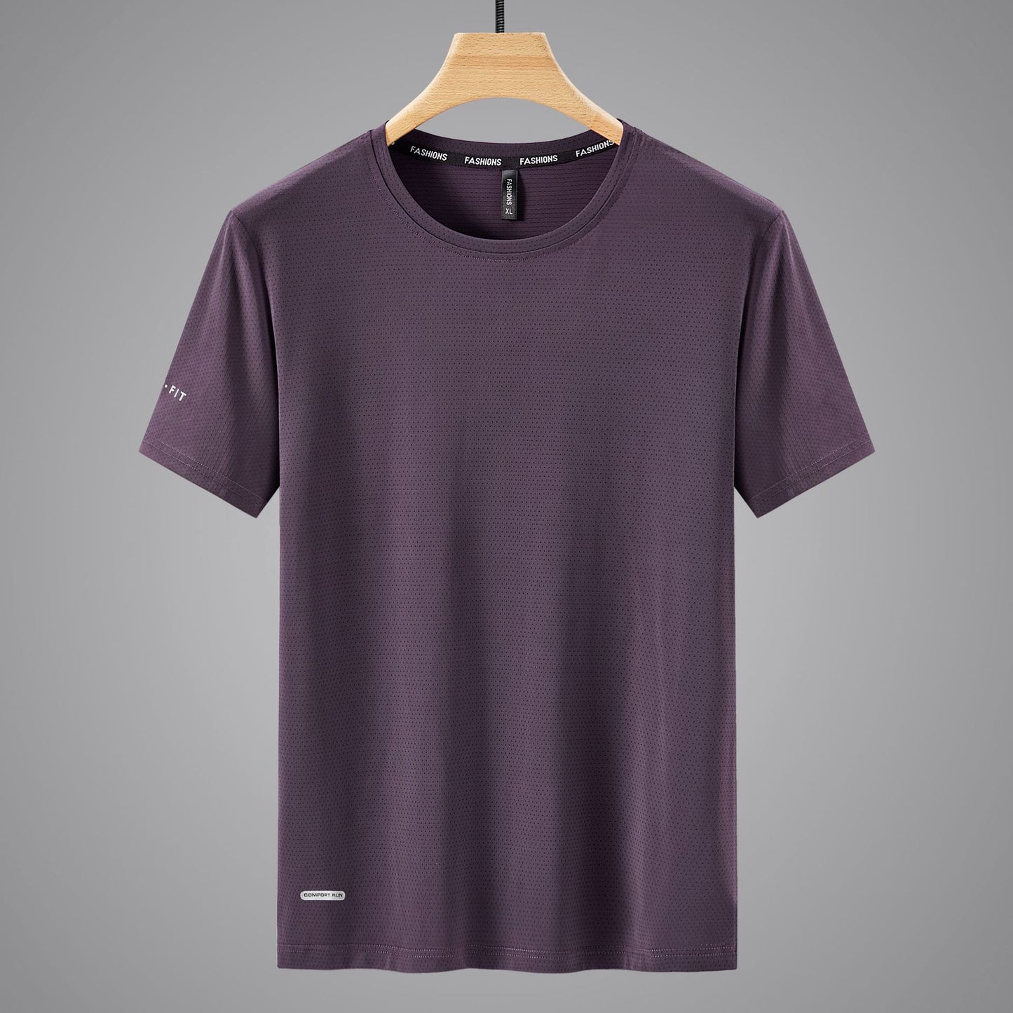 Round Neck Ice Silk Short Sleeve T Men's Summer Running Sports Casual Plus Size Shirt Stretch Breathable Regular Quick-Dry Top