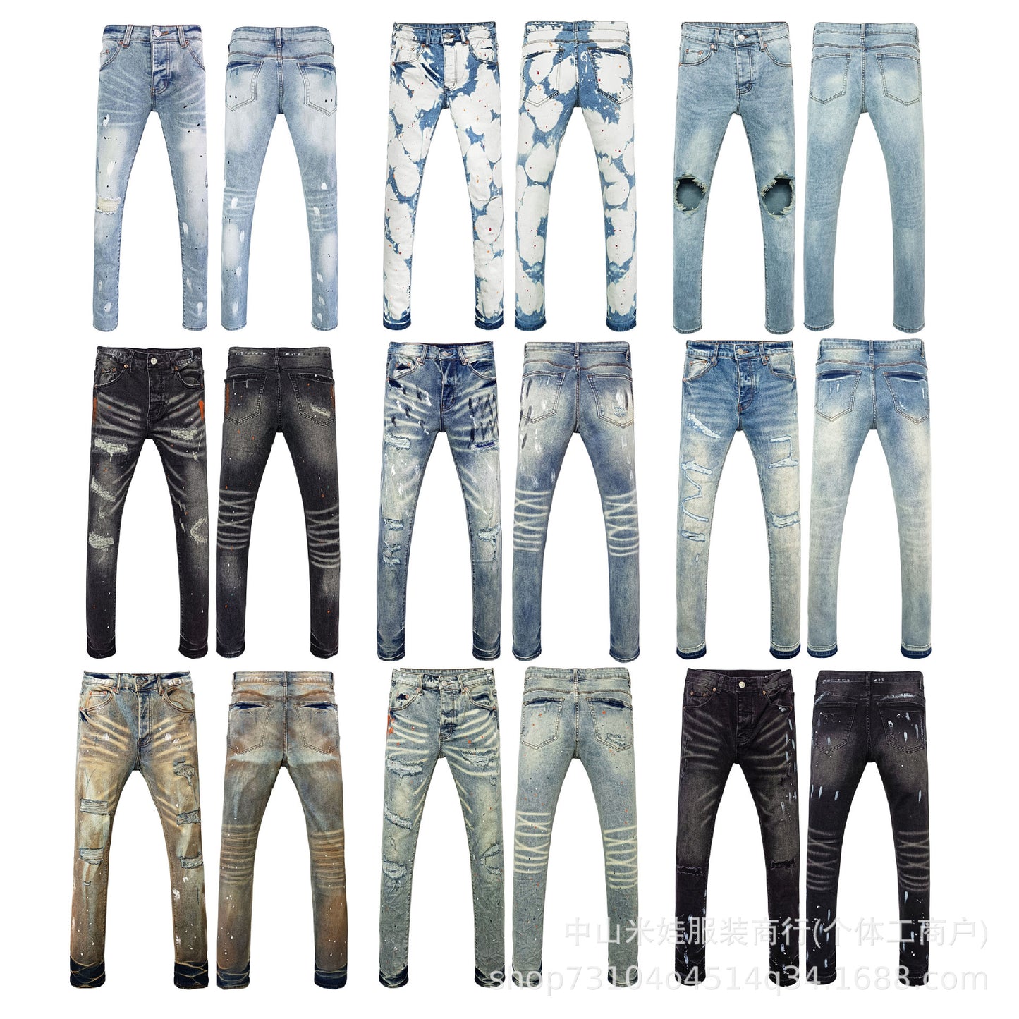 PP6606 PURPLE Jeans American Hip-Hop Ripped PB Ink Splash Jeans