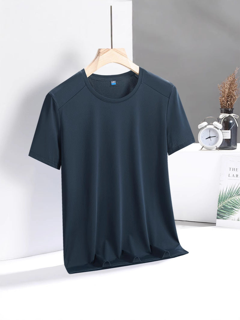 Summer Thin Ice Silk Men's T Loose Fit Short Sleeve T-Shirt Plus Size Round Neck Quick Dry T Men's and Women's Fitness Sports Short Sleeve Shirt