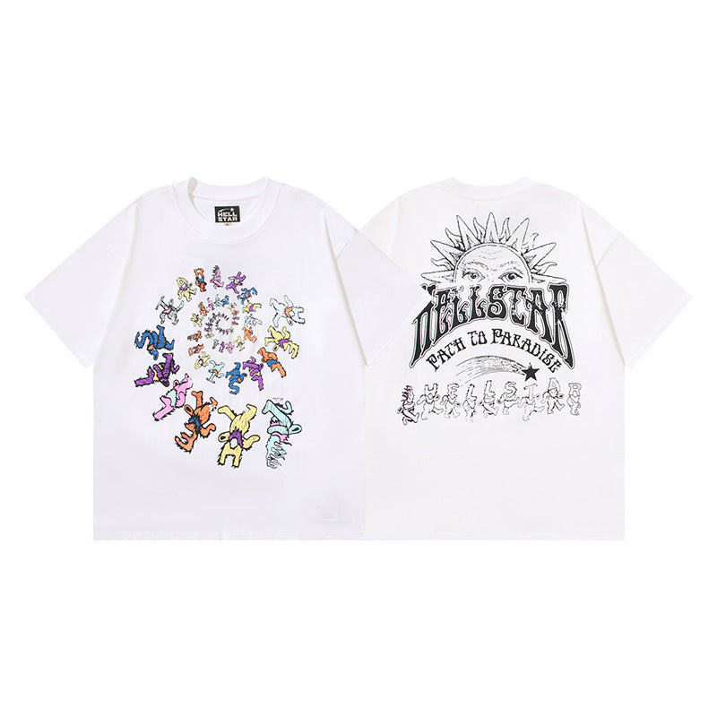 HS6008-1 High Street Hellstar Retro 100% Cotton Loose Short Sleeve T-shirt for Men and Women