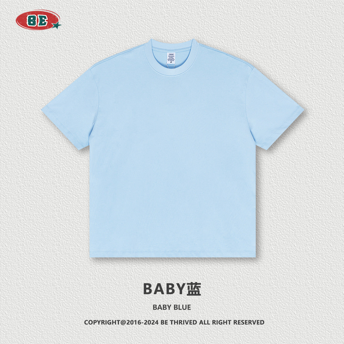 Be Men's 2024 Spring and Summer 305G Heavy T-shirt Men's American Cotton Fashion Brand Solid Color Short Sleeve Teen T-shirt