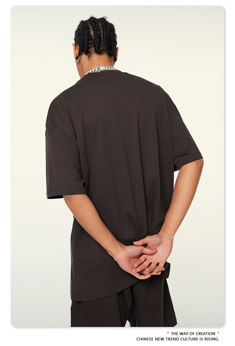 Be Men's 2024 Spring and Summer 305G Heavy T-shirt Men's American Cotton Fashion Brand Solid Color Short Sleeve Teen T-shirt