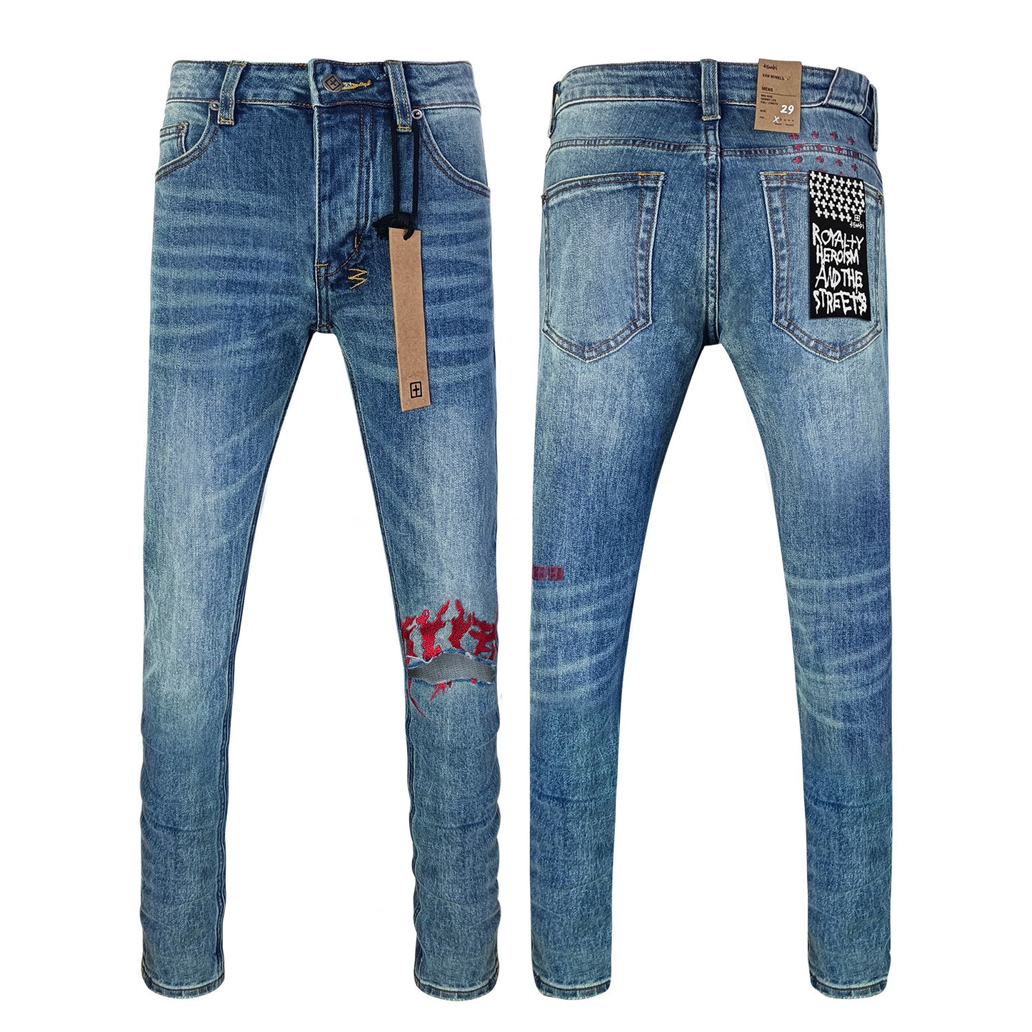 KSB901 Jeans straight-leg Ripped Stretch American High Street Casual Men's Jeans