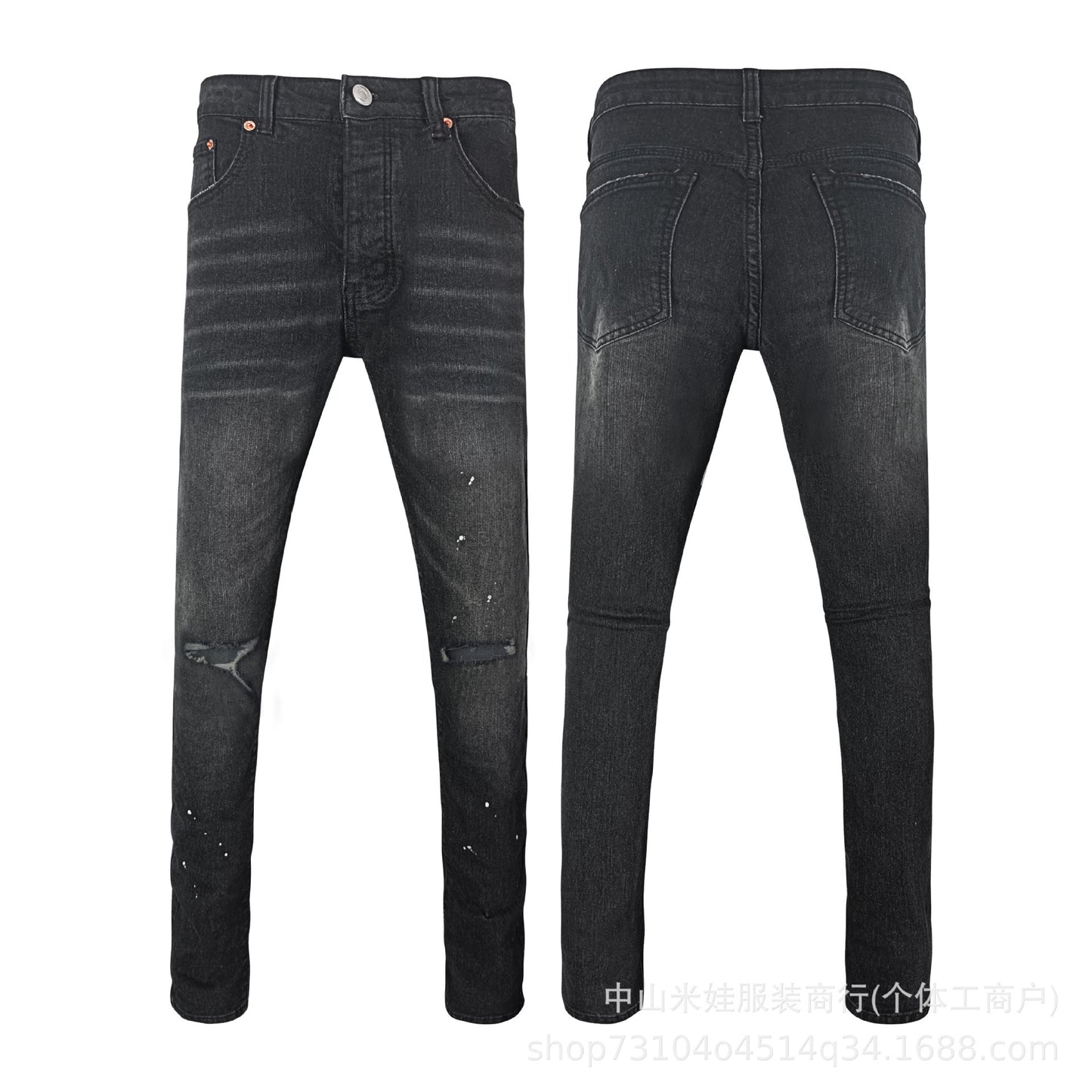 Pp6610 Purple Jeans American Style Hip Hop Ripped Splash-Ink Jeans