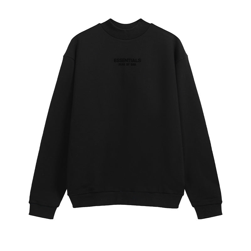 ESS Letter Fog Loose Fleece-lined Crew Neck Pullover Sweatshirt American Fashion Brand Men