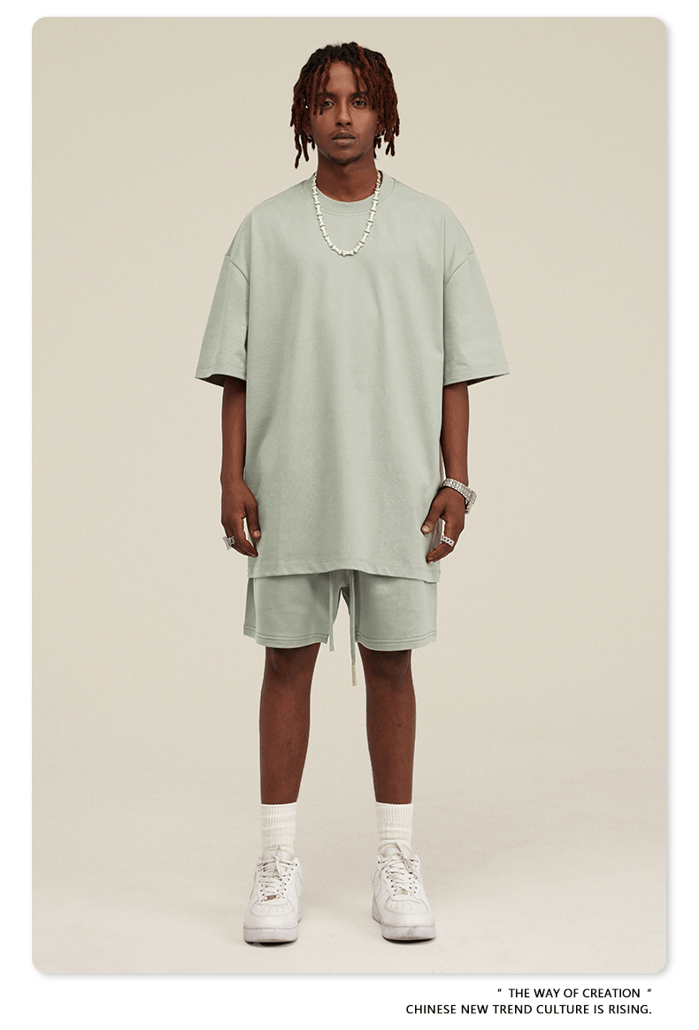 Be Men's 2024 Spring and Summer 305G Heavy T-shirt Men's American Cotton Fashion Brand Solid Color Short Sleeve Teen T-shirt