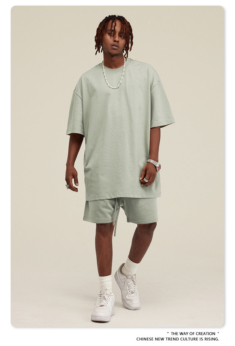 Be Men's 2024 Spring and Summer 305G Heavy T-shirt Men's American Cotton Fashion Brand Solid Color Short Sleeve Teen T-shirt