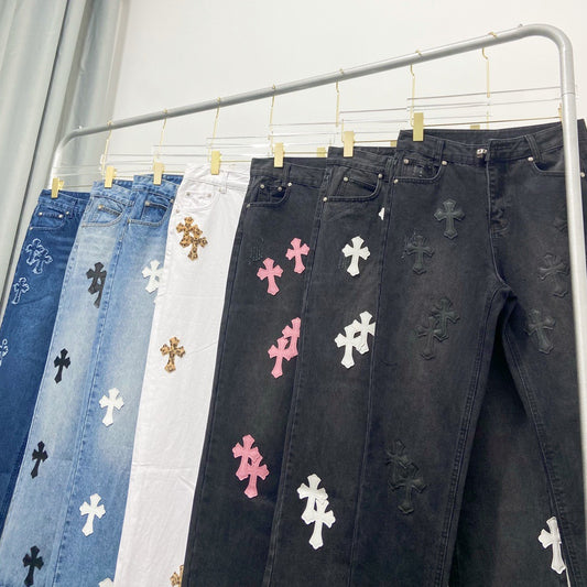 Chrome Hearts Jeans Color Leather Black Washed Jeans