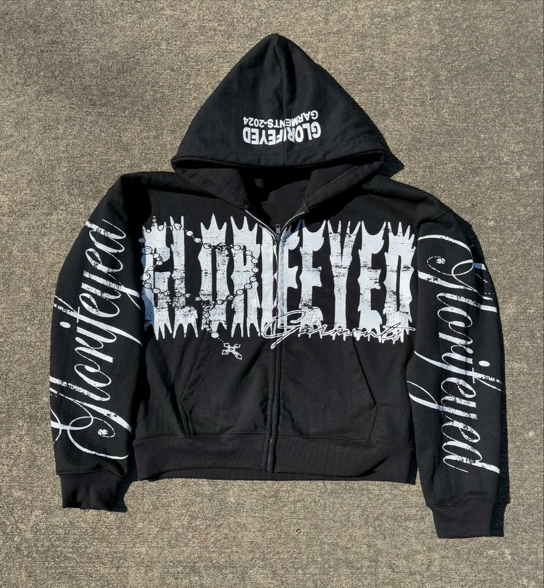 Y2K Baggy Street Full Zip Hoodie 100% Cotton Retro Zip Up Hoodie