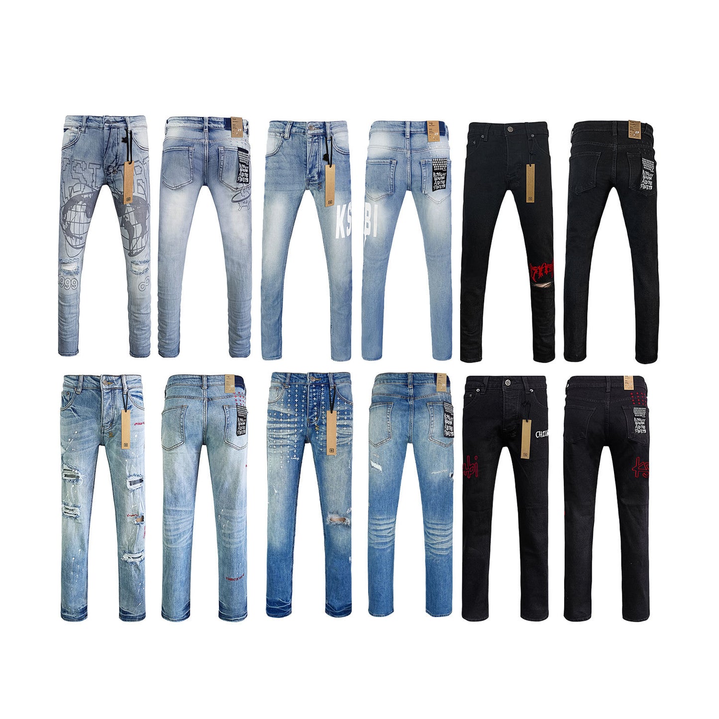KSB901 Jeans straight-leg Ripped Stretch American High Street Casual Men's Jeans