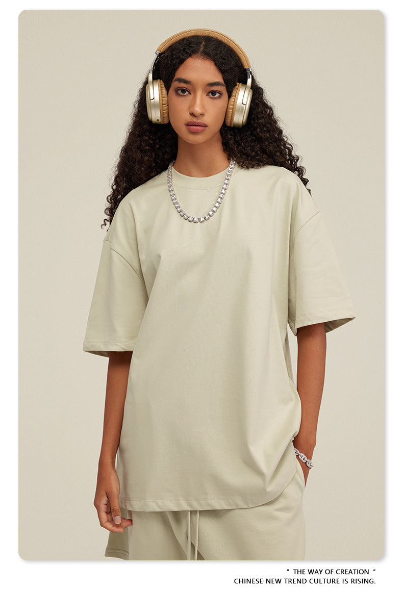 Be Men's 2024 Spring and Summer 305G Heavy T-shirt Men's American Cotton Fashion Brand Solid Color Short Sleeve Teen T-shirt