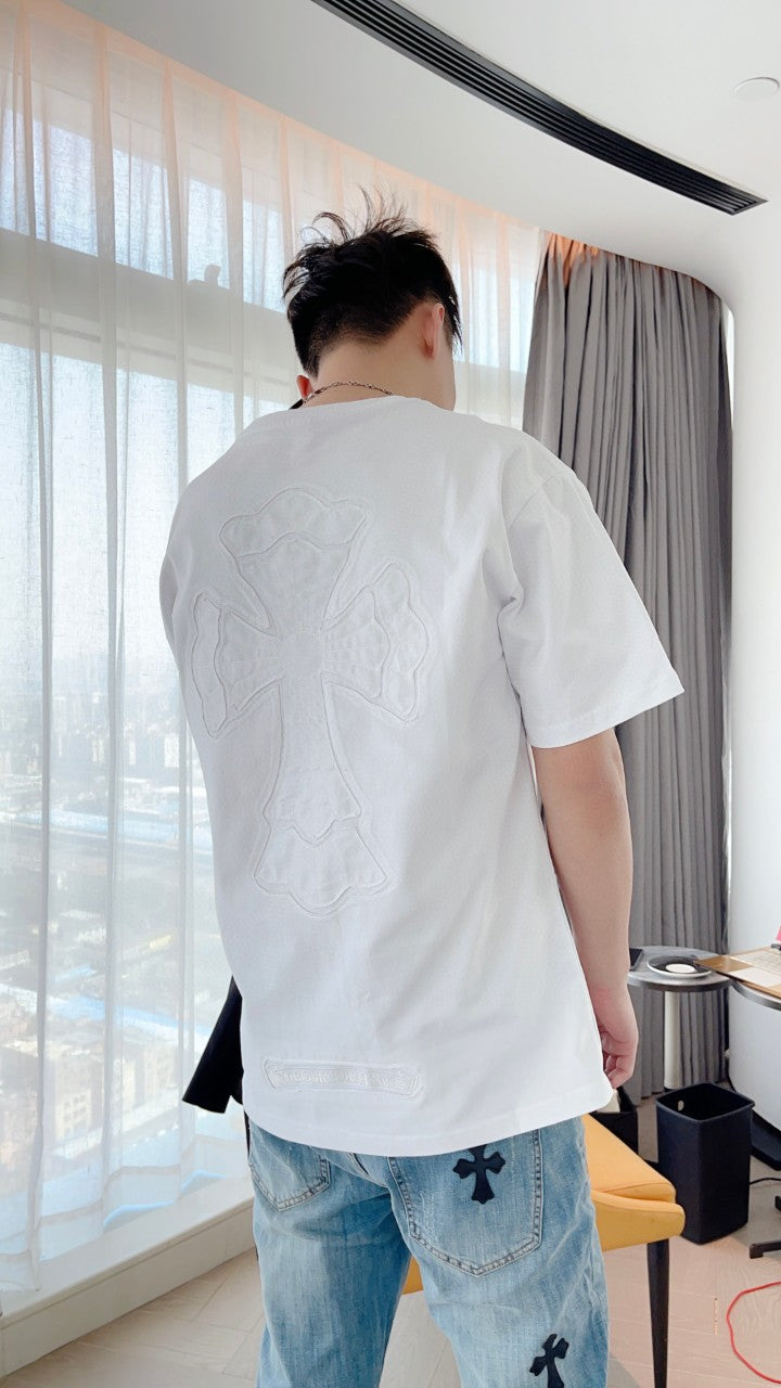 Chrome Hearts Embroidery Hollow Cross Double Yarn Short Sleeve T-shirt