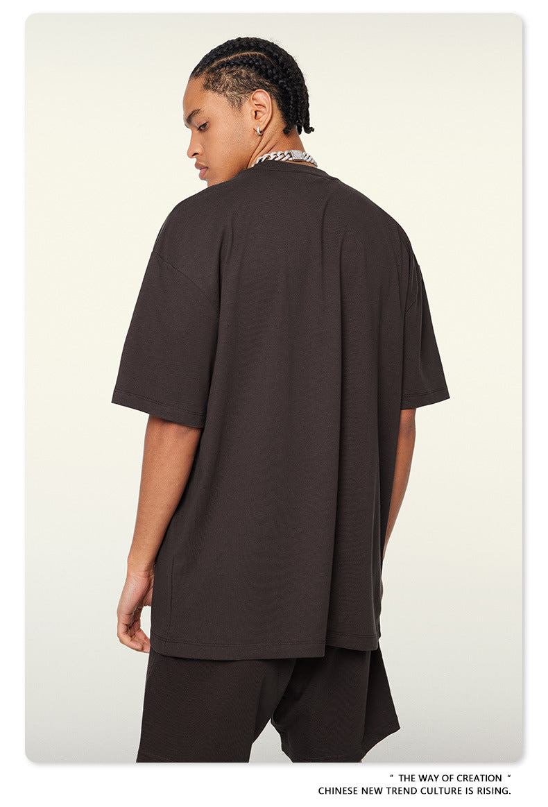 Be Men's 2024 Spring and Summer 305G Heavy T-shirt Men's American Cotton Fashion Brand Solid Color Short Sleeve Teen T-shirt