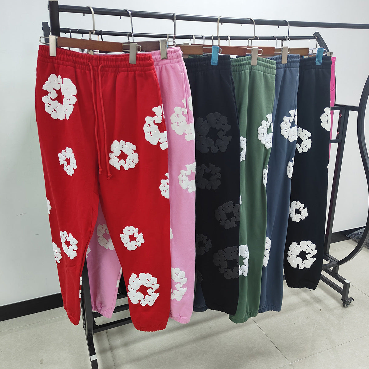 DENIM Puffy Printed 430gsm 100% Cotton Long Pants Sweater for women and men