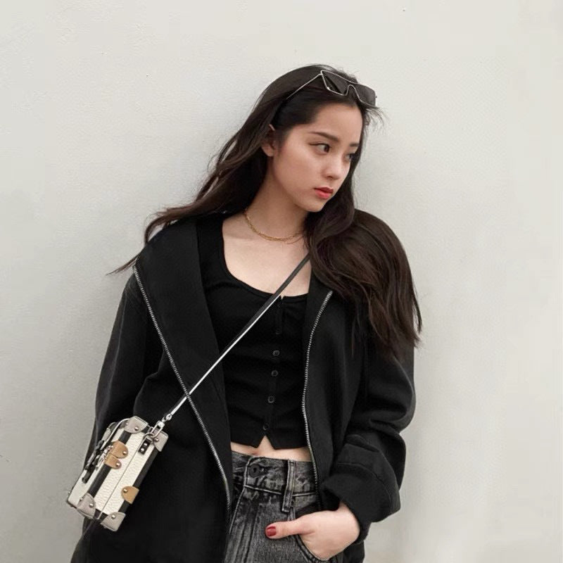 ESS Silicone Letter Zipper Fleece-lined100% Cotton Hooded Sweater