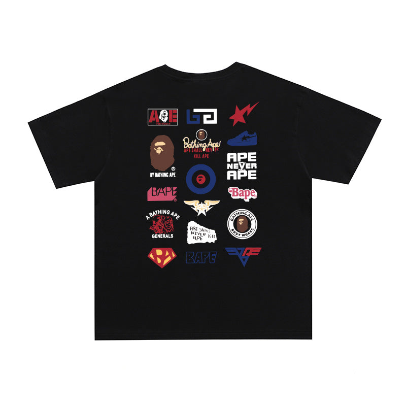 BP2001 Bape Original  Street Cotton Loose Couple Casual T-shirt Short Sleeve Shirt