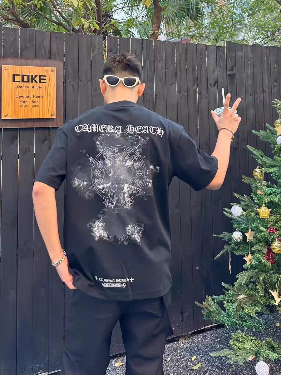 Chrome Hearts T-shirt Horseshoe Sanskrit Cross round Neck Short Sleeve