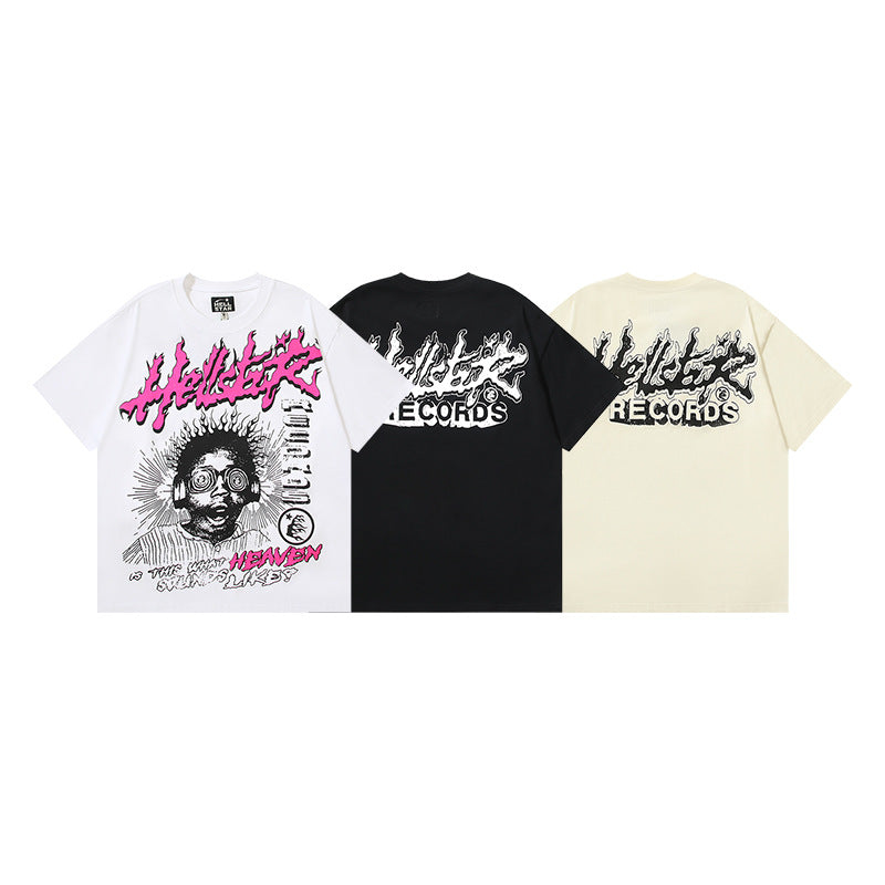 HS6008 High Street Hellstar Retro 100% Cotton Loose Short Sleeve T-shirt for Men and Women