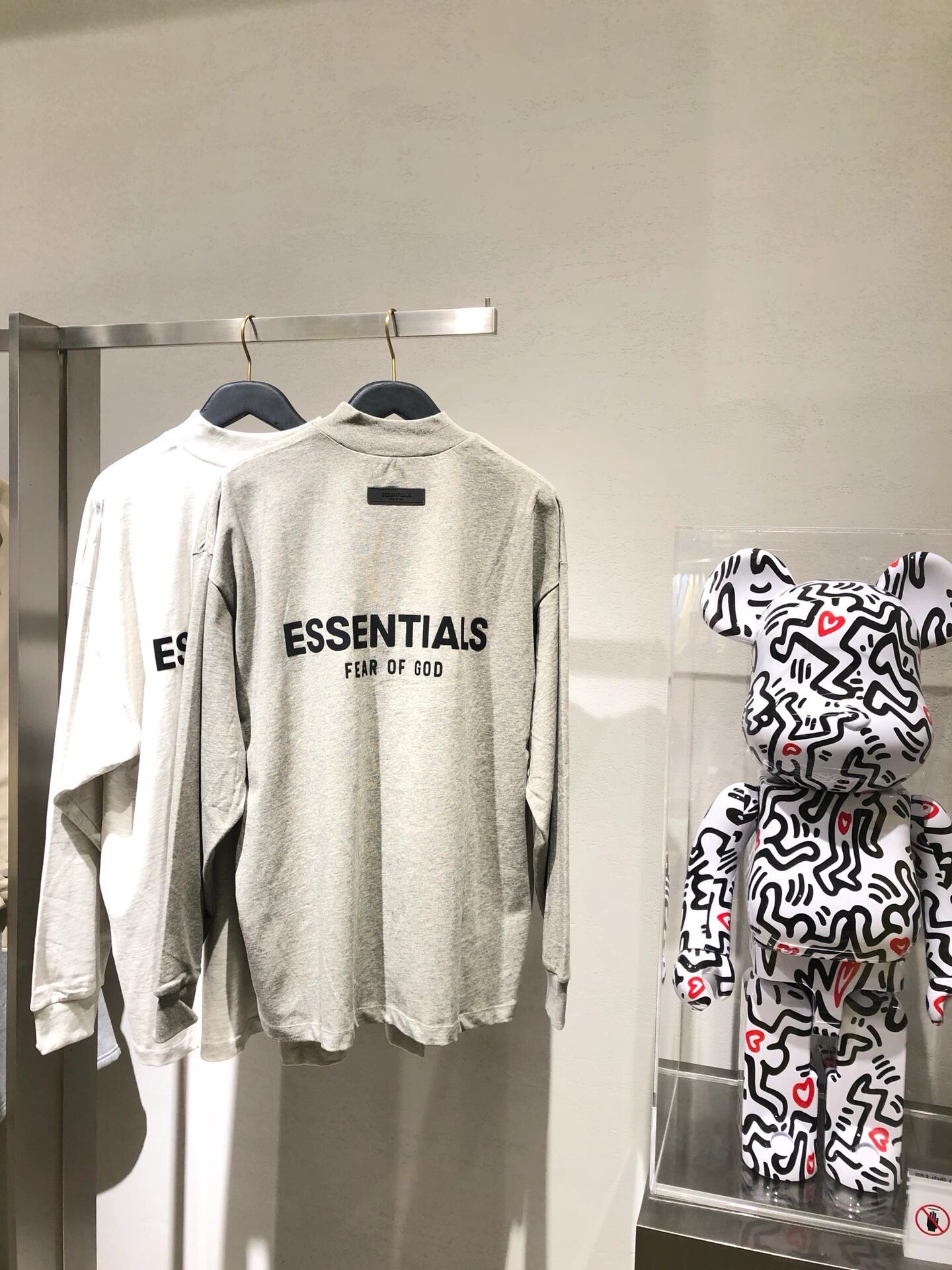 Top Ess** Flocking Letter Crew Neck 100% Cotton Long Sleeve T-shirt Fog Men and Women