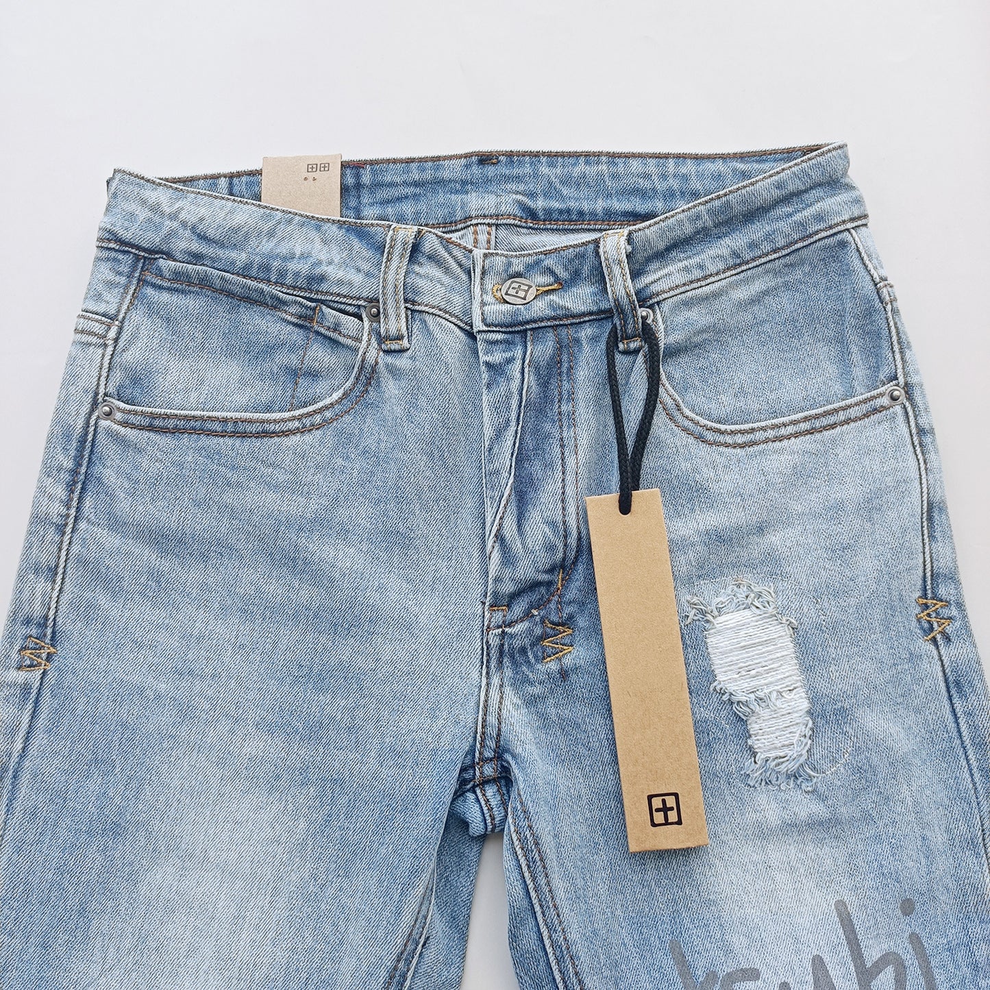 Ksb301 Jeans Straight Ripped Stretch American High Street Casual Men's Jeans