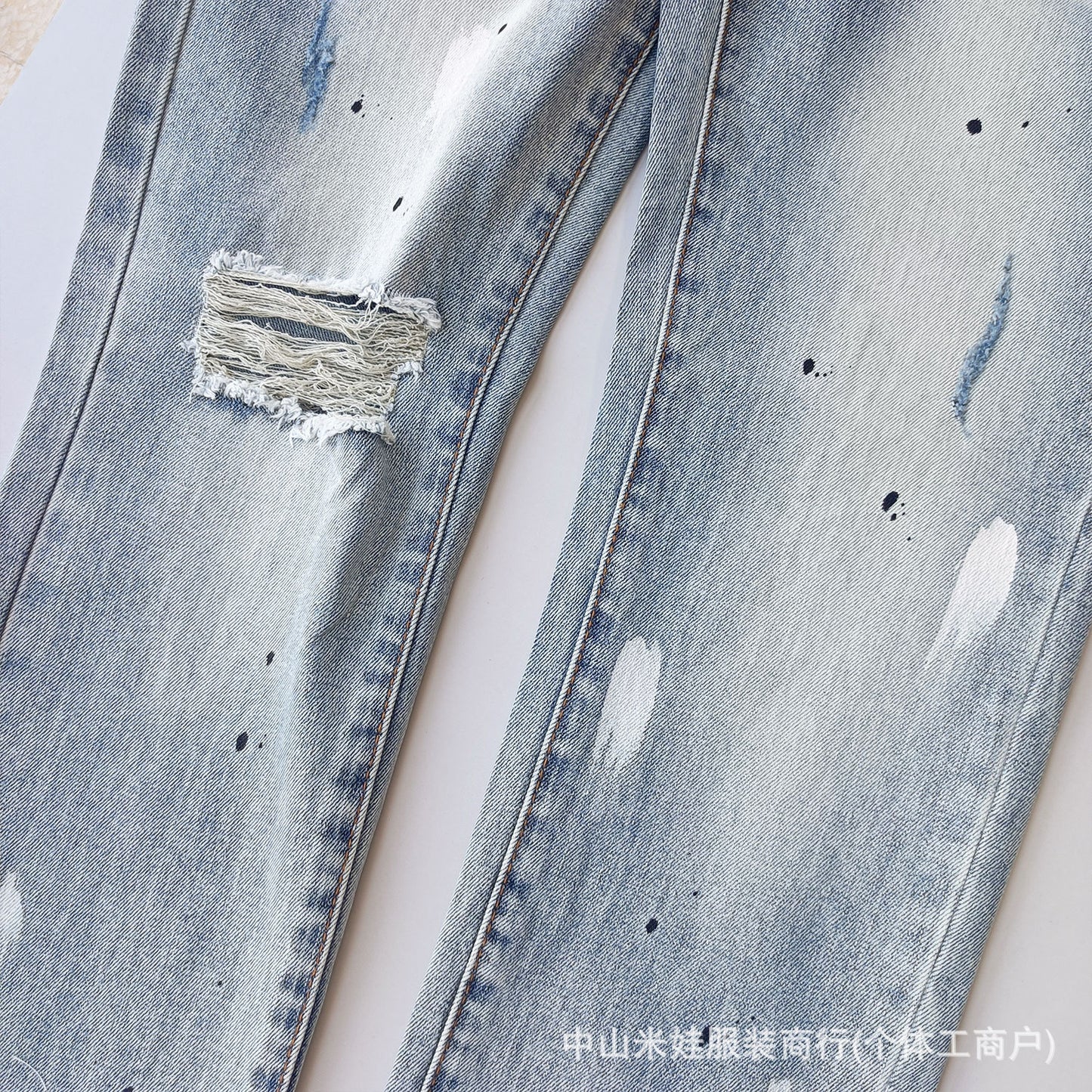 Pp6610 Purple Jeans American Style Hip Hop Ripped Splash-Ink Jeans