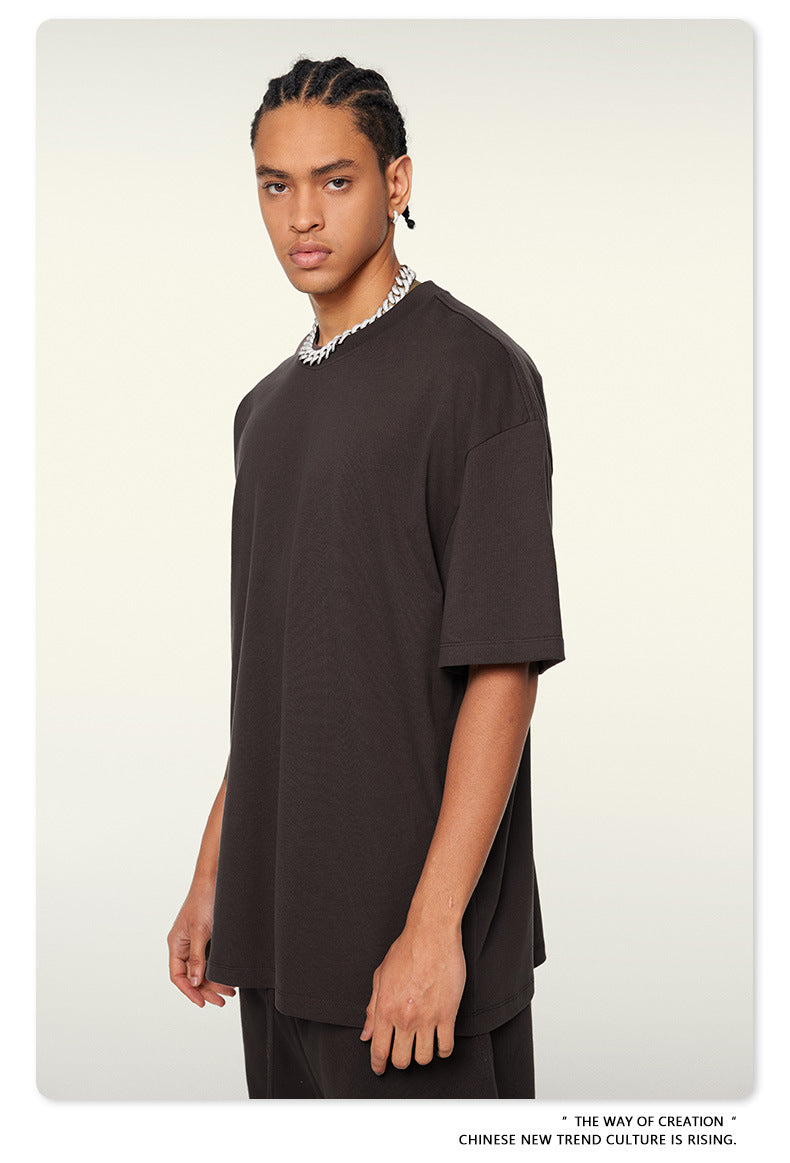 Be Men's 2024 Spring and Summer 305G Heavy T-shirt Men's American Cotton Fashion Brand Solid Color Short Sleeve Teen T-shirt