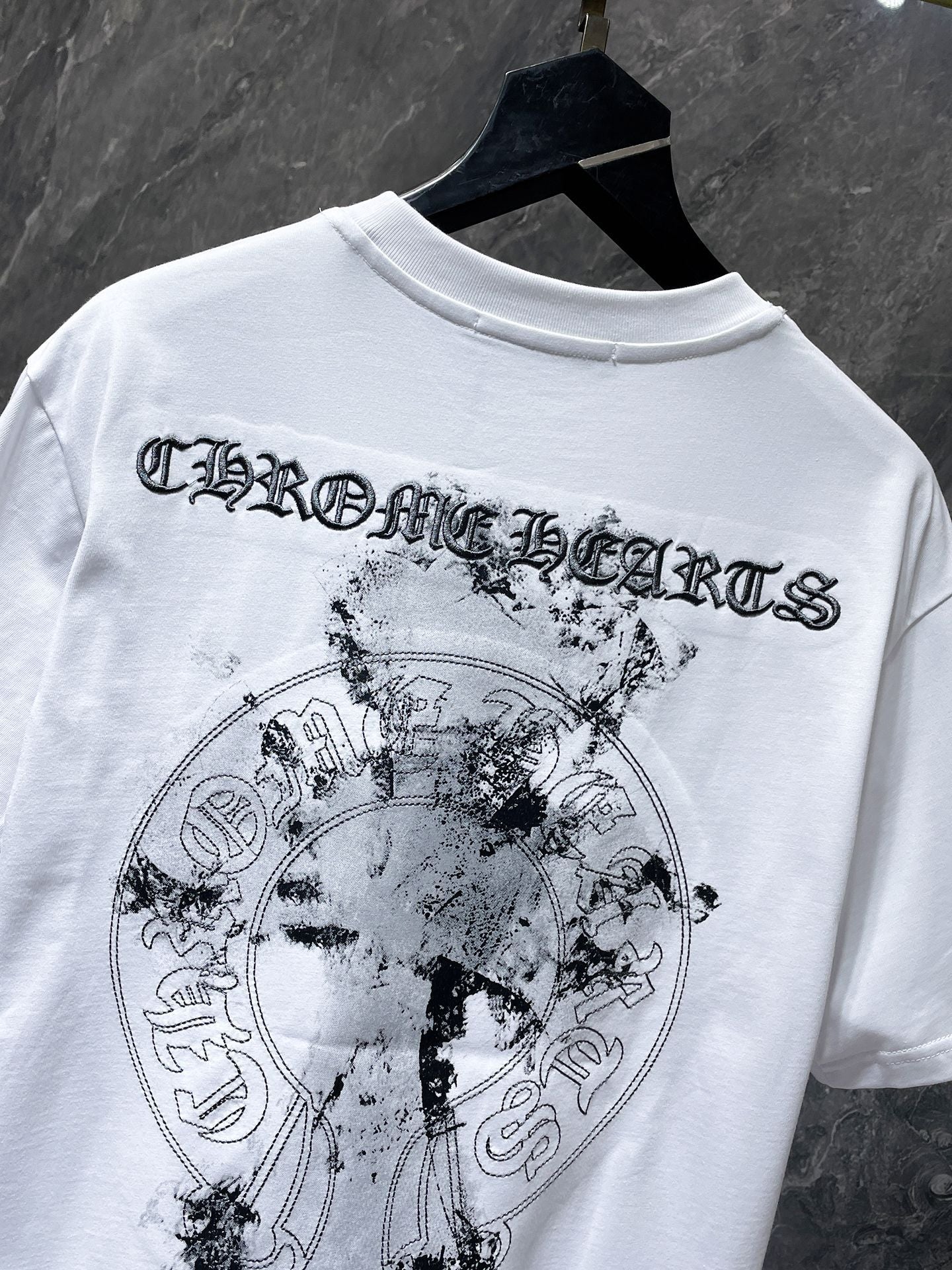 Chrome Hearts T-shirt Horseshoe Sanskrit Cross round Neck Short Sleeve