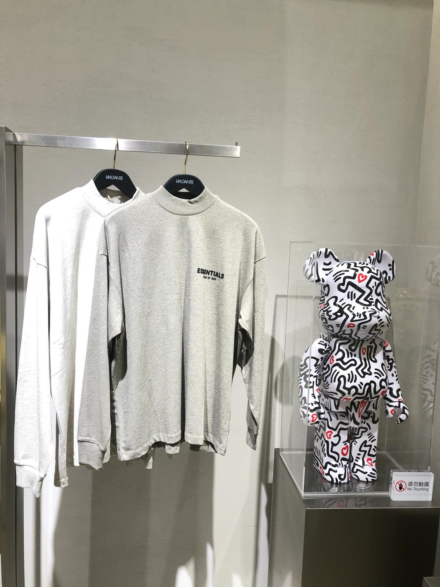 Top Ess** Flocking Letter Crew Neck 100% Cotton Long Sleeve T-shirt Fog Men and Women