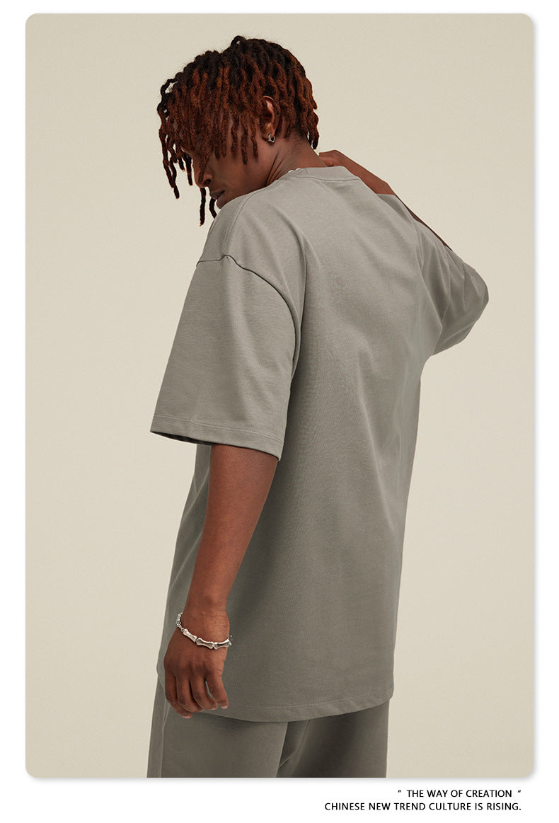 Be Men's 2024 Spring and Summer 305G Heavy T-shirt Men's American Cotton Fashion Brand Solid Color Short Sleeve Teen T-shirt