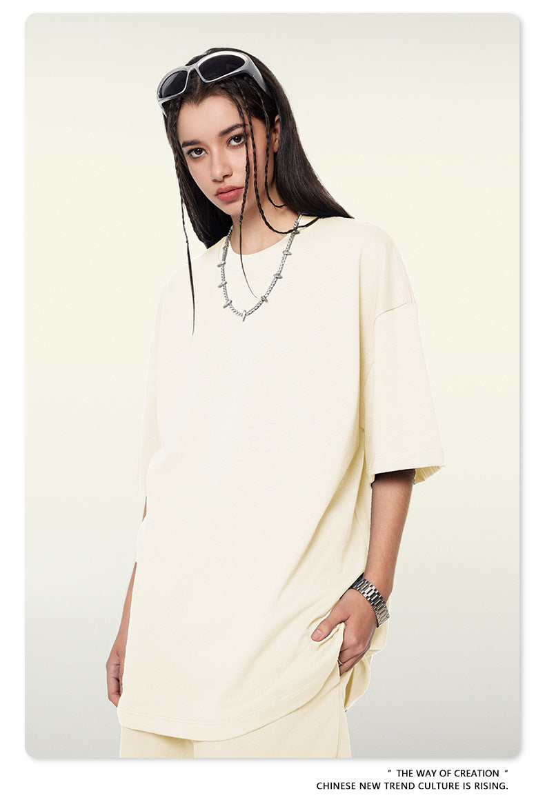 Be Men's 2024 Spring and Summer 305G Heavy T-shirt Men's American Cotton Fashion Brand Solid Color Short Sleeve Teen T-shirt