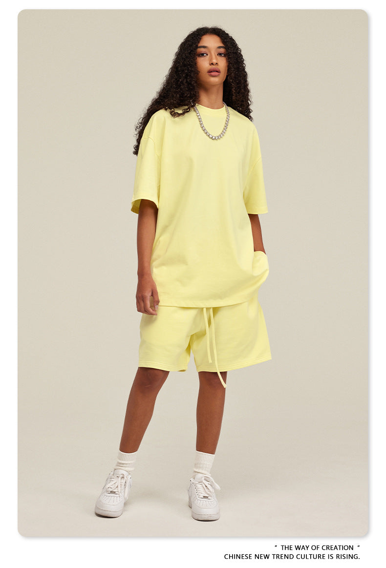 Be Men's 2024 Spring and Summer 305G Heavy T-shirt Men's American Cotton Fashion Brand Solid Color Short Sleeve Teen T-shirt