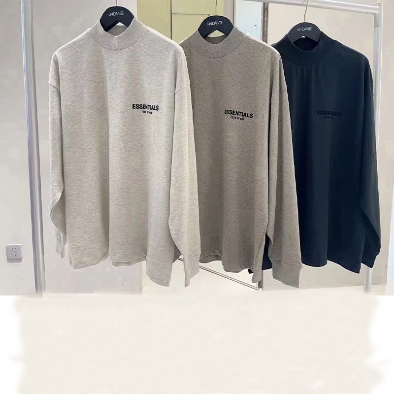 Top Ess** Flocking Letter Crew Neck 100% Cotton Long Sleeve T-shirt Fog Men and Women