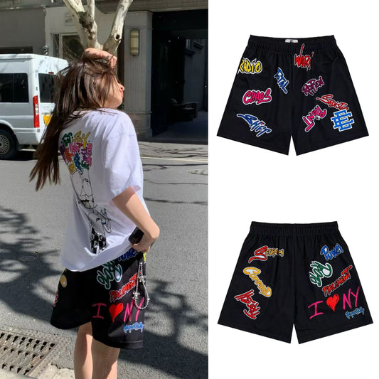 Eric Emanuel Black Graffiti Mesh Sports Shorts for Men