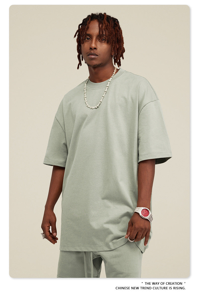 Be Men's 2024 Spring and Summer 305G Heavy T-shirt Men's American Cotton Fashion Brand Solid Color Short Sleeve Teen T-shirt