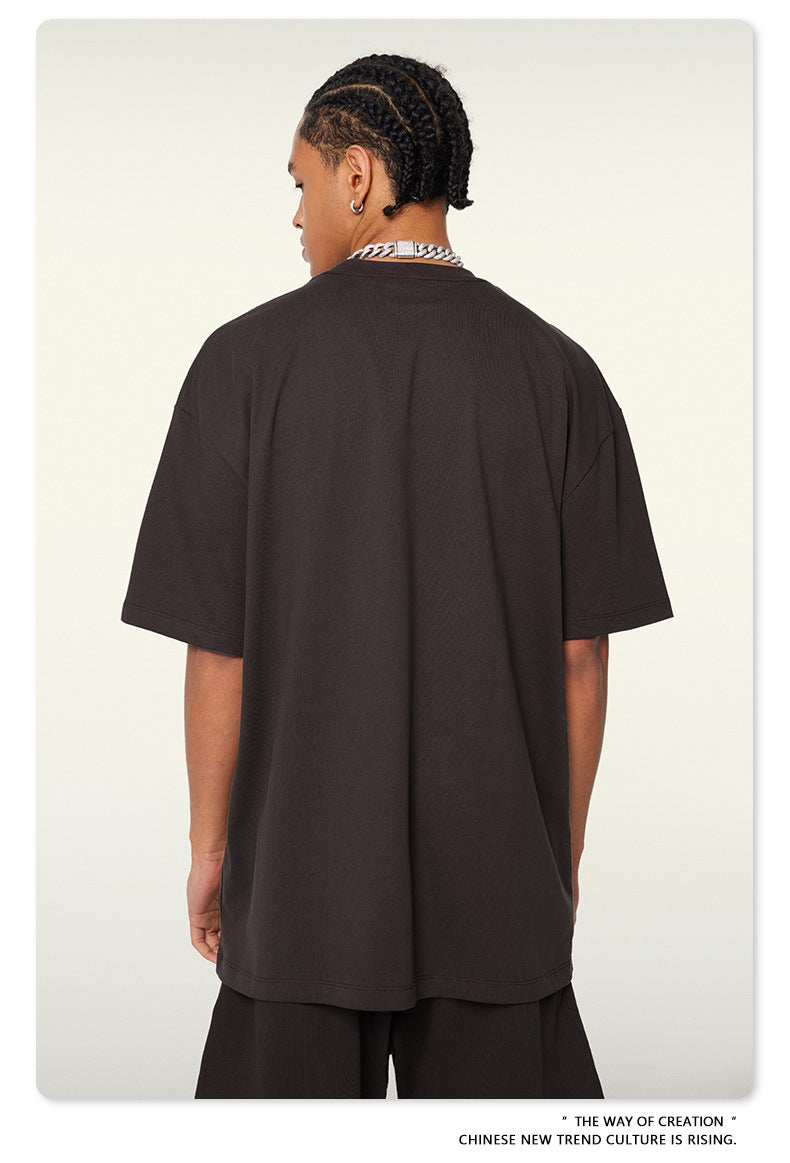 Be Men's 2024 Spring and Summer 305G Heavy T-shirt Men's American Cotton Fashion Brand Solid Color Short Sleeve Teen T-shirt