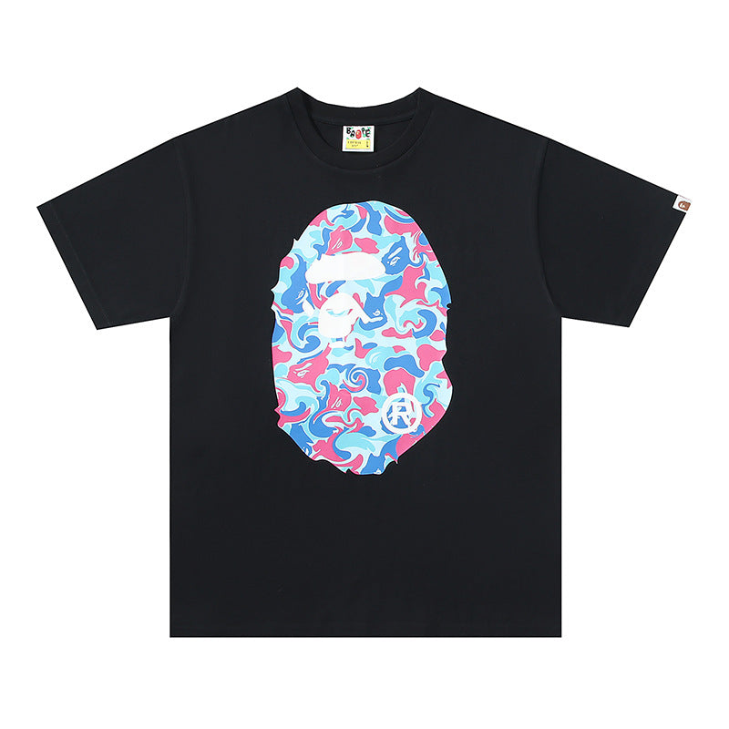 BP2001 Bape Original  Street Cotton Loose Couple Casual T-shirt Short Sleeve Shirt
