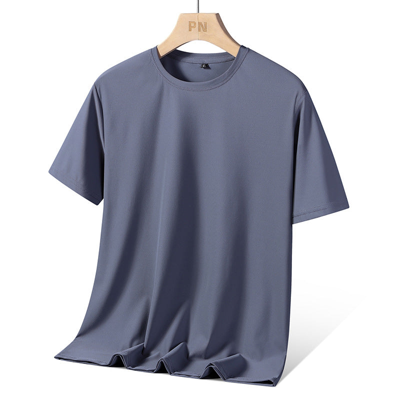 Ice silk short sleeve T T-shirt Men's Summer Loose round Neck Half Sleeve T T Shirt Top Breathable Quick-Drying Exercise Short Sleeves Men's Clothing