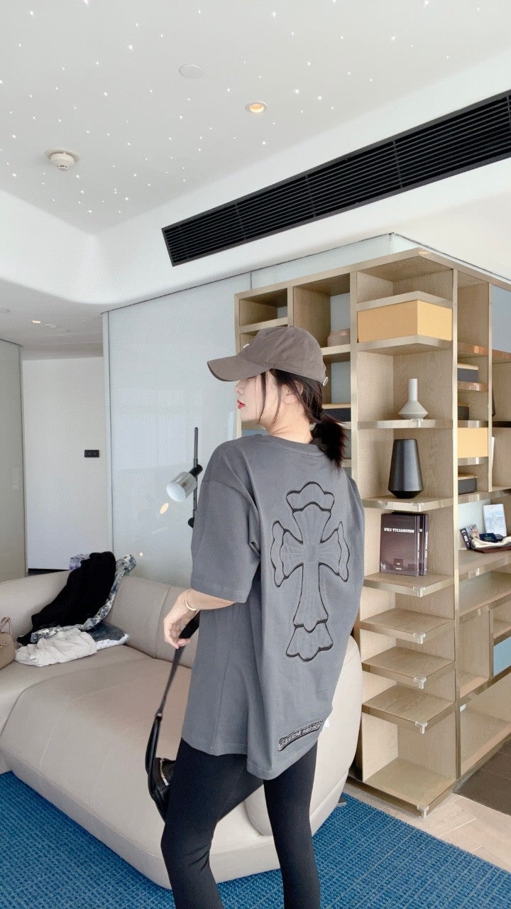 Chrome Hearts Embroidery Hollow Cross Double Yarn Short Sleeve T-shirt